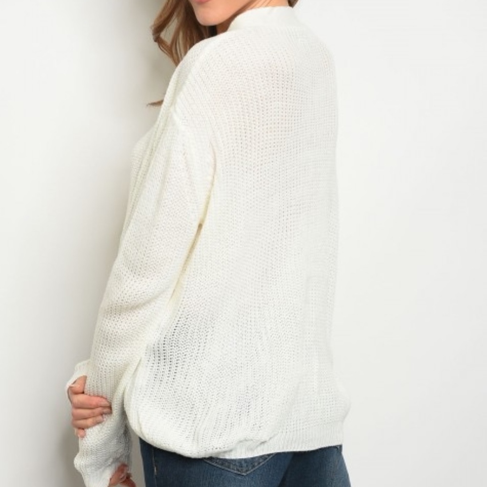 LAST 1! Ivory light weight knit lace up sweater - Picture 2 of 4